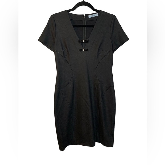 Blumarine Black Square Neckline Bodycon Mini Dress Rhinestone Bows Size 44/US 8 - Picture 1 of 11